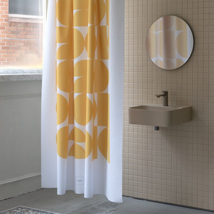 원세븐나인 패브릭 샤워커튼, 레트로플로옐로, 1개