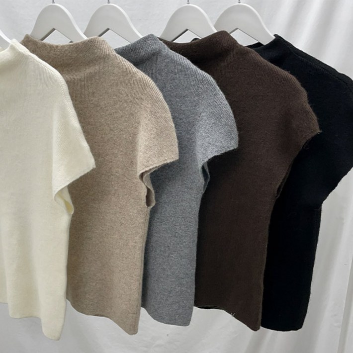 포근 기본 베이지 무지 이너 반목 반폴라 캡소매 반팔 니트 가을 겨울 5color