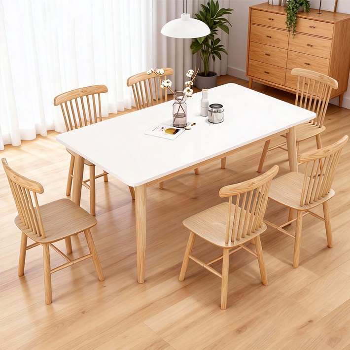 New World 거실테이블 식탁 심플 원목 식탁 다용도 롱 테이블 2인용 가정 부엌 ZZBM, 화이트, 4인용