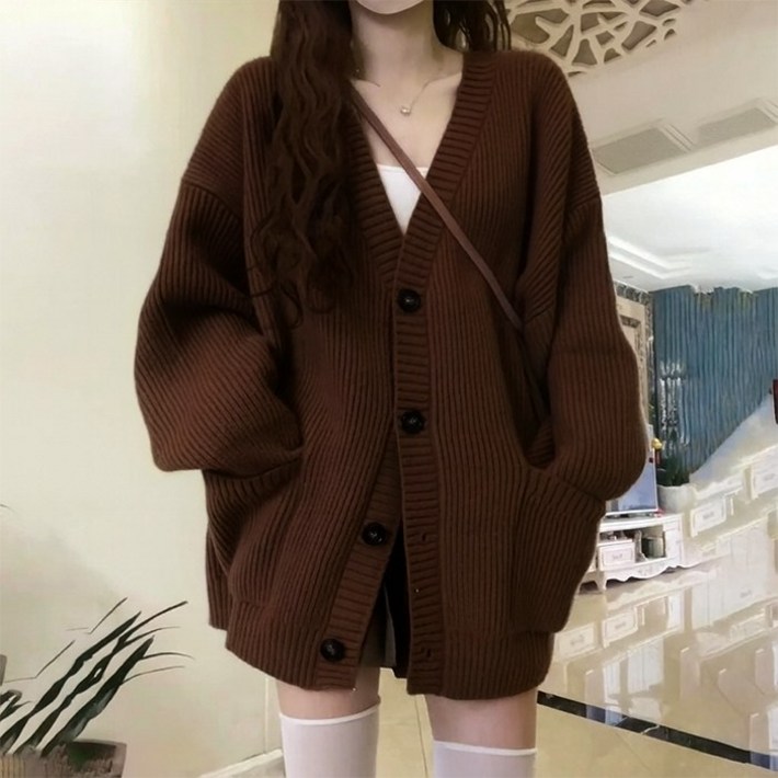 핀디걸 여성 루즈핏 도톰 니트 가디건 A18