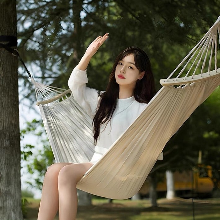 시웨이 로프 와이드형 캔버스 해먹 베란다 캠핑 감성, 1개, 브라운
