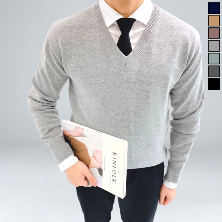 이브 남성용 봄 가을 캐시미어 오버핏 브이넥 니트 빅사이즈 13311