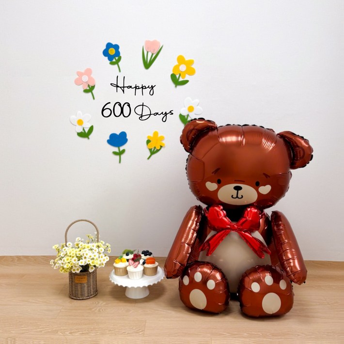 쏙쏙마켓 플라워 펠트 마일스톤 가랜드 이백일 삼백일 기념일 셀프 촬영 파티용품, 1개, 600일 세트, 가랜드풍선 세트