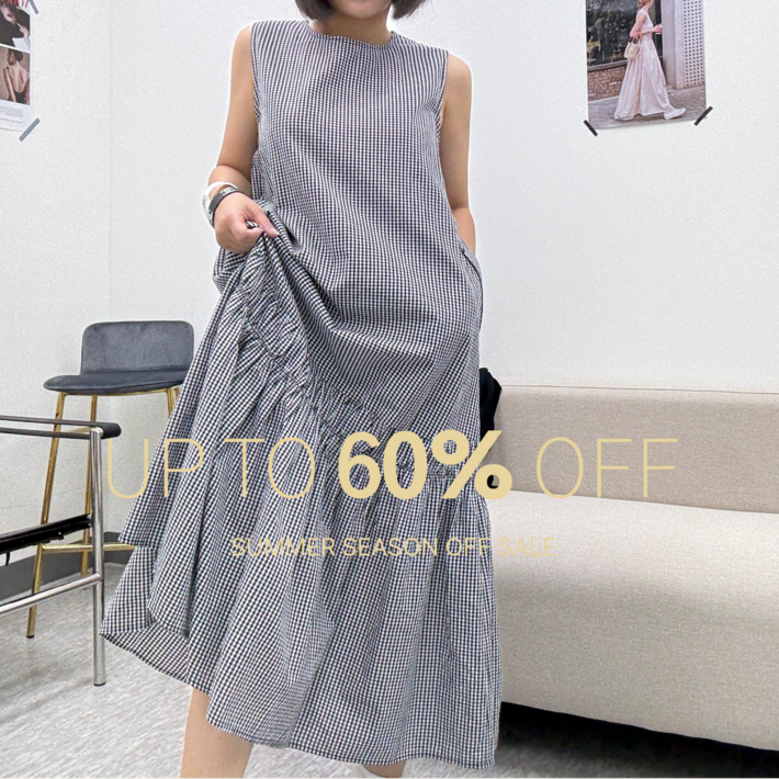 이네아 여성 루즈업 플레어 잔체크 원피스