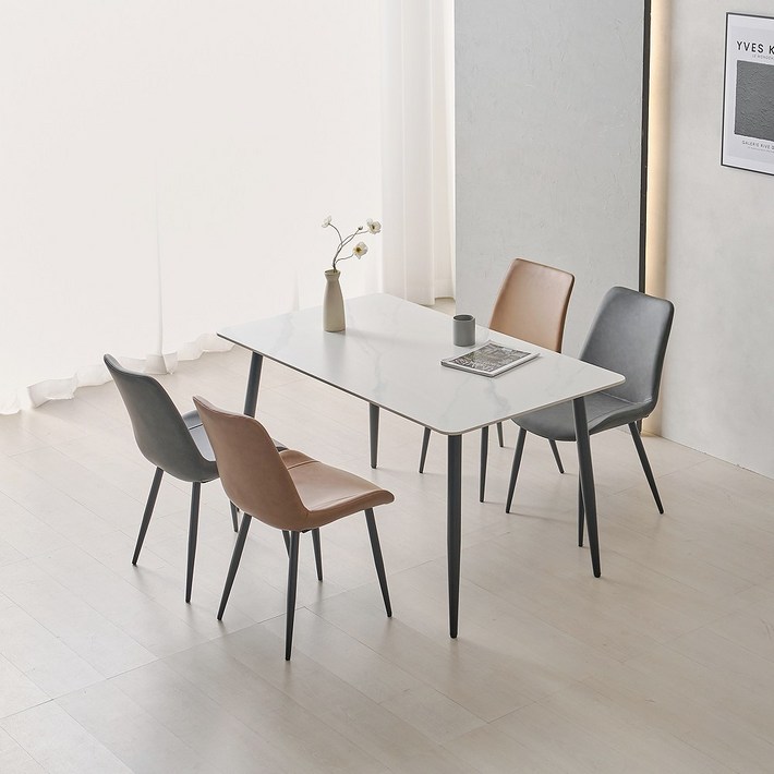 라로퍼니처 클래시 소울 1400 포세린 통 세라믹 4인 식탁 세트 화이트 그레이 상판 2종