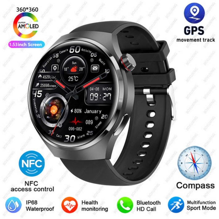 가성비 스마트워치 화웨이 시계 4 프로 스마트 남자 AMOLED HD 화면 블루투스 통화 GPS 궤도 NFC 건강 모니터 Smartwatch 2025 신규