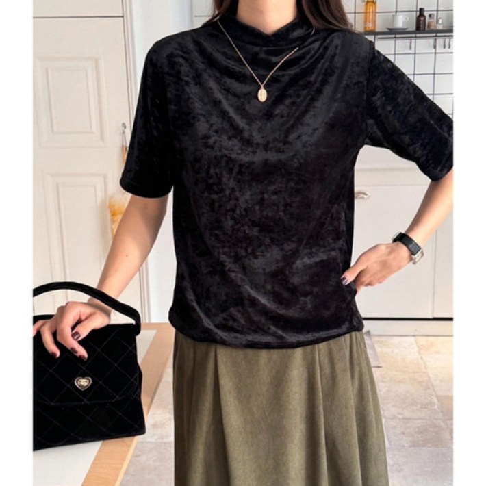 벨로아 기모 반폴라 여성 반목 반팔티 이너 기본 가을 겨울