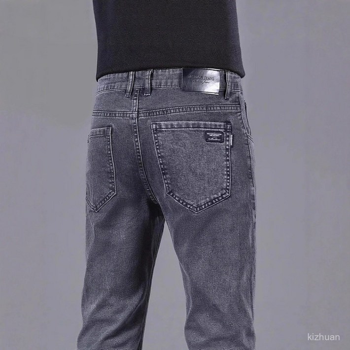 2023년 가을 겨울 남성용 고탄력 청바지 스트레이트 슬림핏 중간 높이 허리 깊은 밑단 루즈핏 비즈니스 캐주얼 팬츠 트렌드
