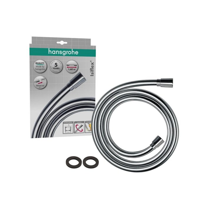 hansgrohe 한스그로헤 Isiflex, 범용 샤워 호스, 1.6m길이, 꼬임 방지 기능 포함 와셔 포함 hansgrohe 한스그로헤 Isiflex, 범용 샤워 호스, 1.6m길이, 꼬임 방지 기능 포함 와셔 포함