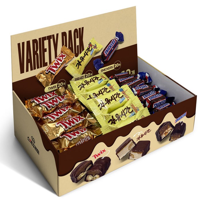 초코바 3종 모음전 미니 자유시간트윅스 미니스스니커즈 미니어처 총60개입 간식용 초콜릿 개별포장