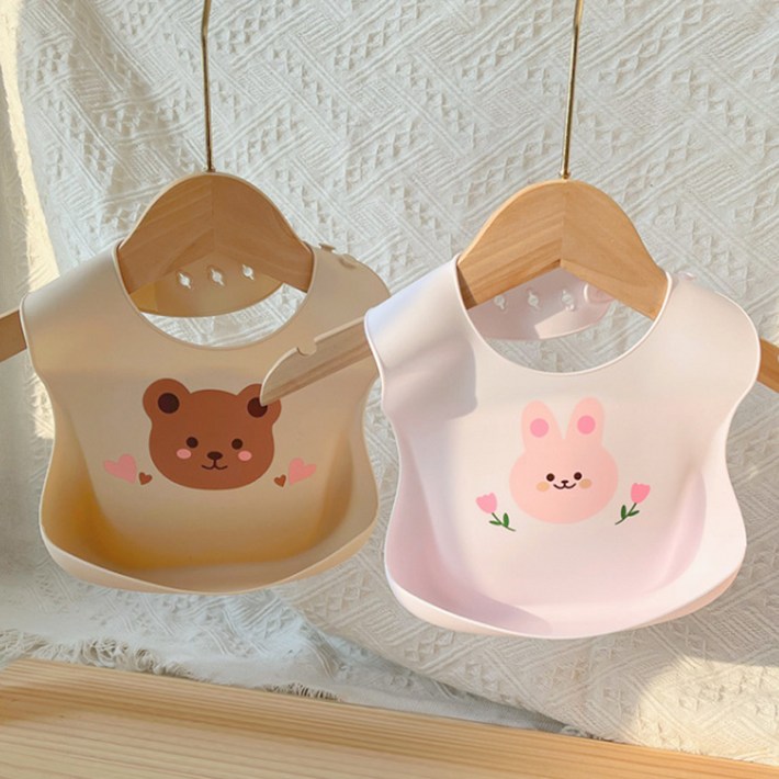따블리에 실리콘 아기 이유식턱받이 아기턱받이 2개세트 KC인증, 베이지핑크, 1세트, 2개입