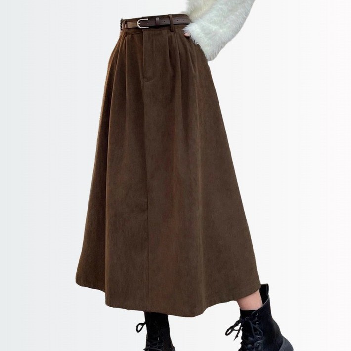 Novastar 여성 가을 겨울 코듀로이 캐주얼 A라인 롱 스커트 루즈핏