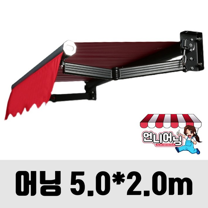 언니어닝 어닝 v2 (보강형) 도장프레임 농막 햇빛가리개 옥상 접이식 캐노피 천막, 어닝, 5m x 2m(가로 x 돌출) 테라스어닝