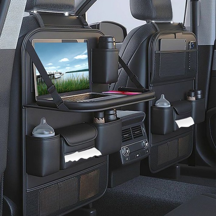 자동차 뒷좌석 수납 테이블 차량용 가죽  접이 테이블 다용도 차량용품 수납 포켓 태블릿 PC 거치대 손자국 방지