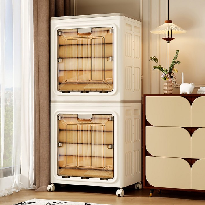 LDSU 특대형 폴딩 리빙박스 옷정리 360도 무음휠 이동 수납함 148L, 1개, 화이트투명색