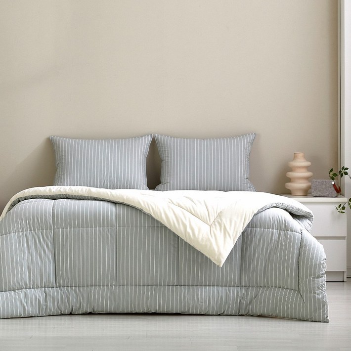 모던하우스 인천점  퓨어코튼 60수 고밀도면 극세사 차렵이불 싱글 그린 스트라이프 CV0225221