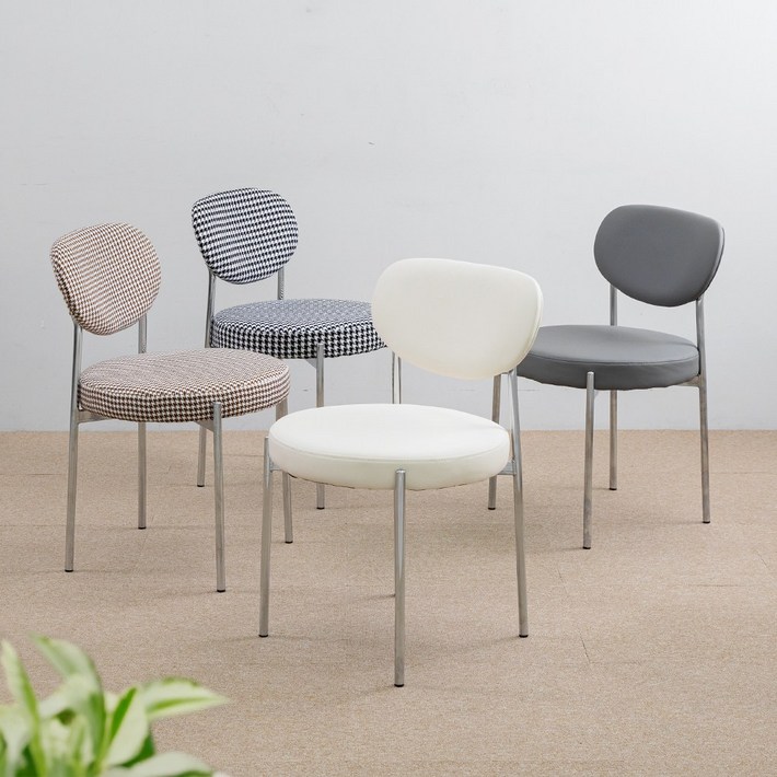 애플 체어 2개 인테리어 디자인 카페 커피 식탁 의자, 체크 브라운, 2개