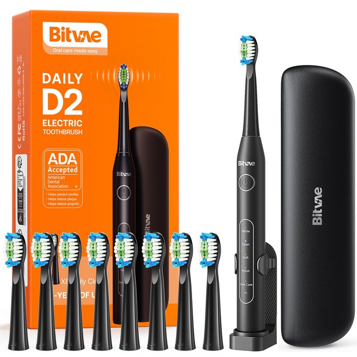 비트베이 D2 음파 전동칫솔 진동칫솔 스마트가압센서 칫솔모8개 Bitvae Amazon베스트, 8개
