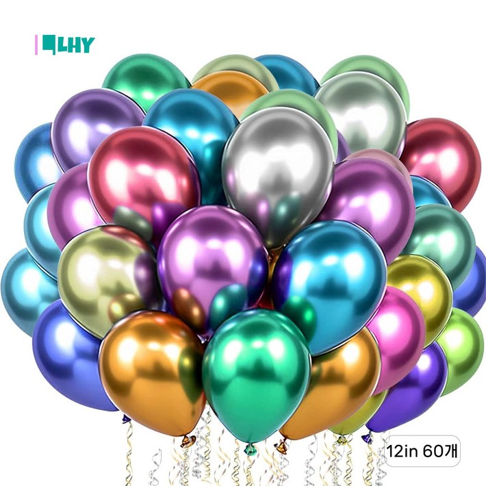 LYRHIX,풍선,생일축하 파티풍선,펄풍선,메탈풍선,펄 풍선, 60개, 믹스