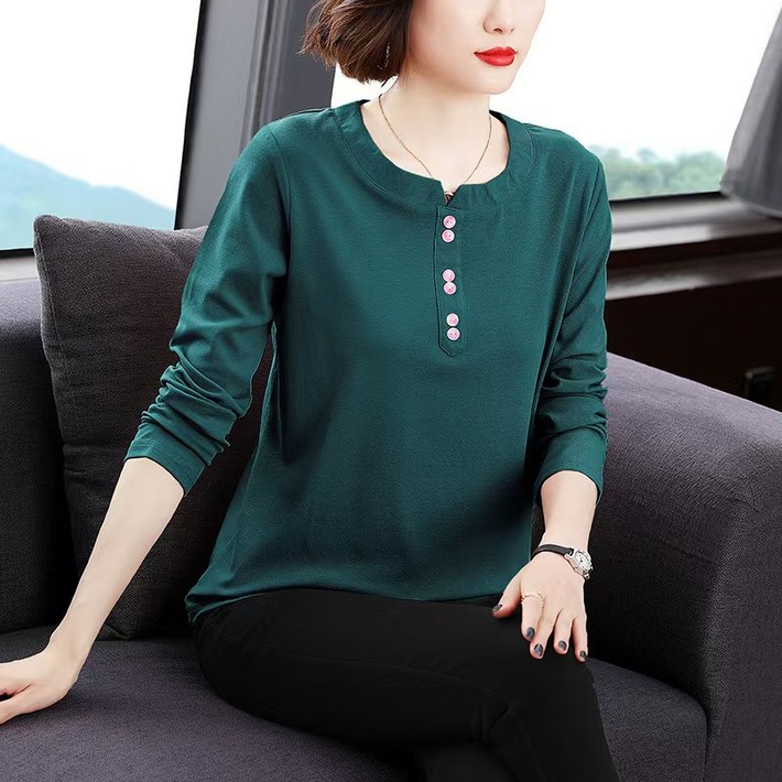 브이컷팅 라운드넥 민무늬 긴팔티셔츠