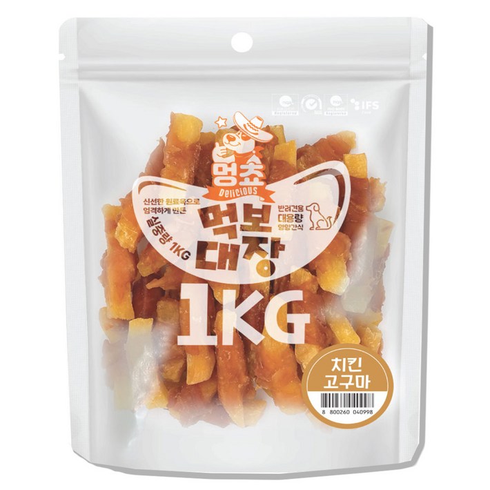 멍쵸 먹보대장 1kg 9종 강아지간식, 1개, 1kg, 먹보대장 치킨고구마
