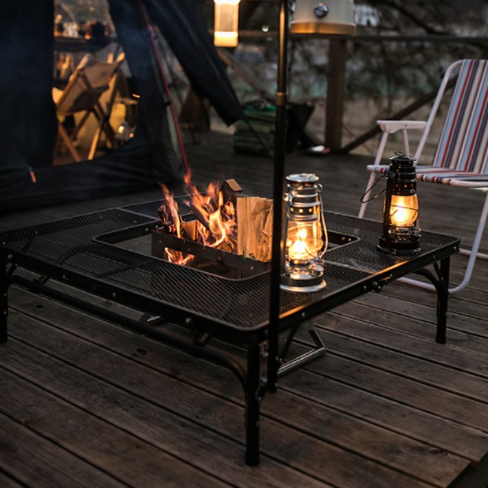 스테판캠핑 아이언메쉬 화로대 테이블 높이조절 접이식 프리미엄보관가방증정, 블랙