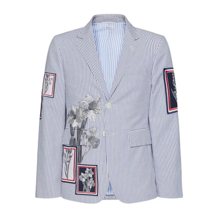 톰 브라운 스트라이프 플로럴 자수 블레이저