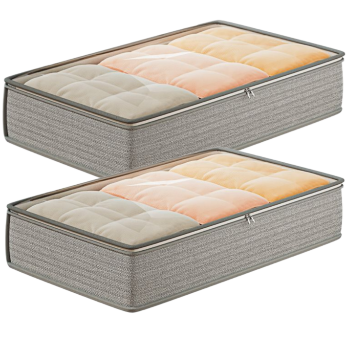 특대11 보니따민 언더베드 투명창 패브릭 정리함, 2개, 헤링본