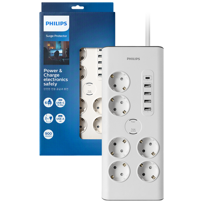 필립스 고용량 멀티탭 프리미엄 8구  USB 6구 서지보호 낙뢰 과부하차단