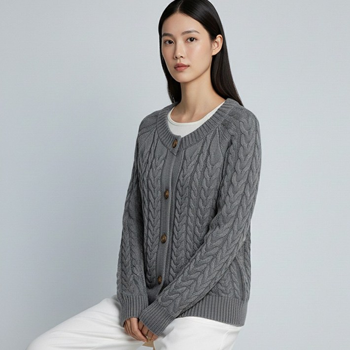 태미스 케이블 꽈배기 니트 가디건