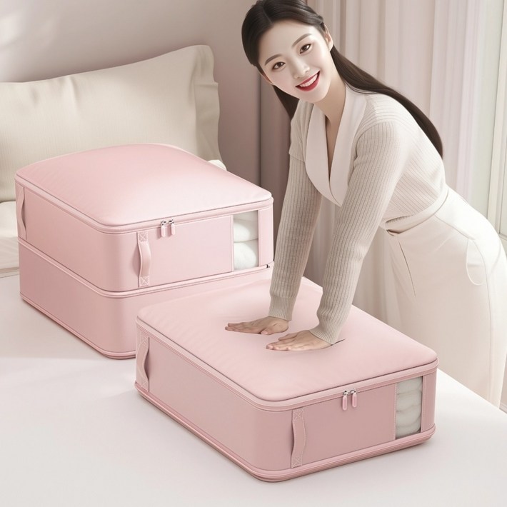 한평한뼘 이분의일 이불 압축 파우치 고급형 특대형, 2개, 핑크