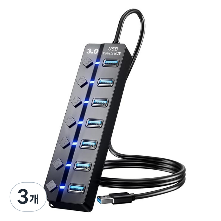 USB3.0 7in1 c타입허브 노트북 멀티 허브 다이나믹 개별 스위치, 3개, 블랙1.2M7구