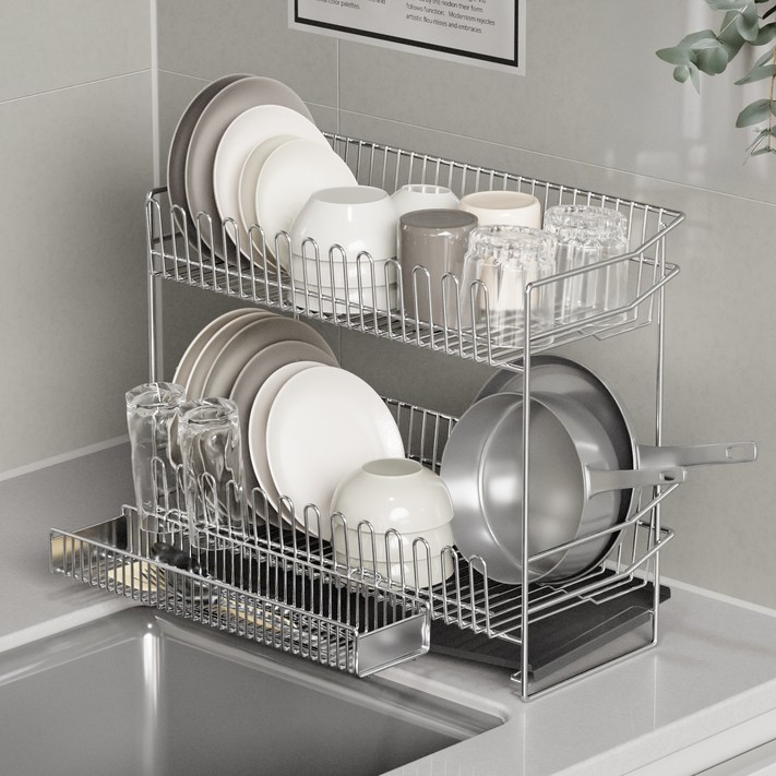 라라밤 올스텐 자동 물빠짐 초슬림 미니 식기건조대 세트