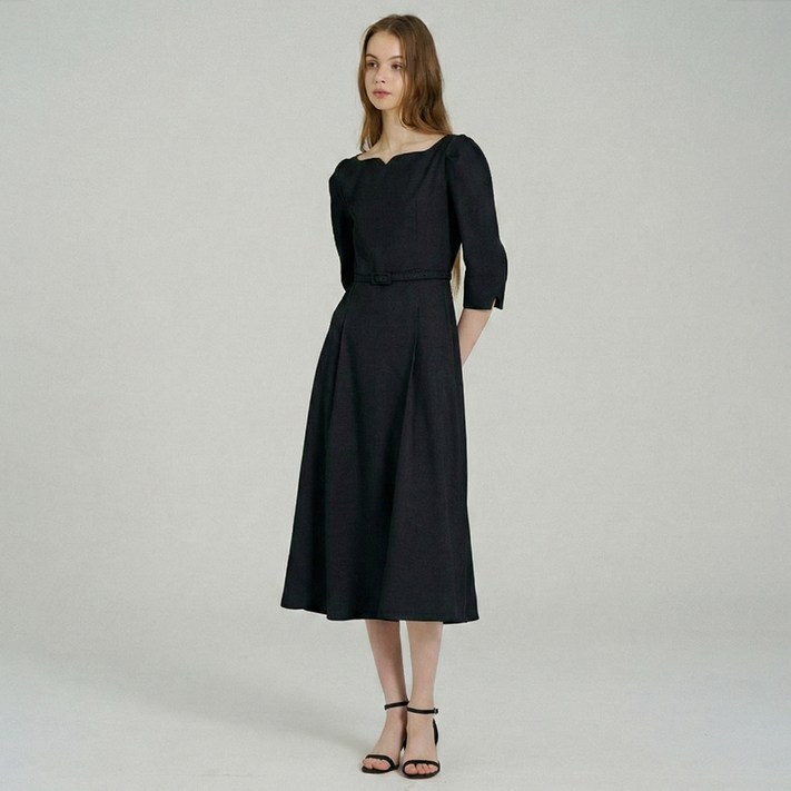 에이비플러스 여성용 페미닌 셔링 벨티드 플레어 원피스 LSA5MO31