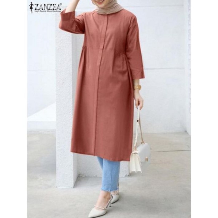 반팔블라우스 시원한소재 빈티지룩 루즈핏셔츠 여름 34 Sleeve Mu슬림 Blouse 캐쥬얼 헐렁한 Long Shirt Women Solid Abaya Hijab Tops Ele