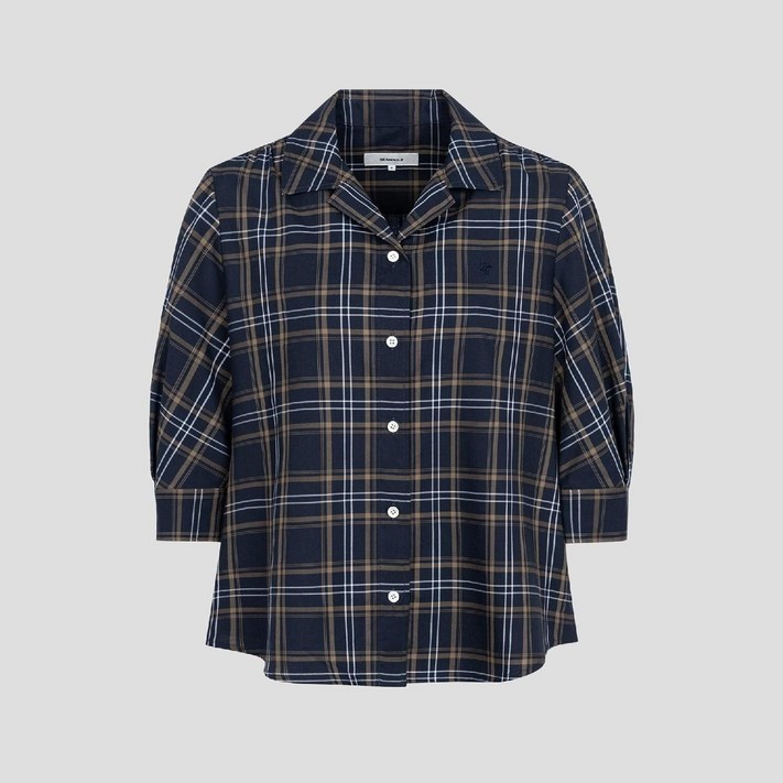 매장정품 빈폴 BEANPOLE 레이디스 체크 7부 볼륨소매 셔츠형 블라우스  네이비 BF5764C51