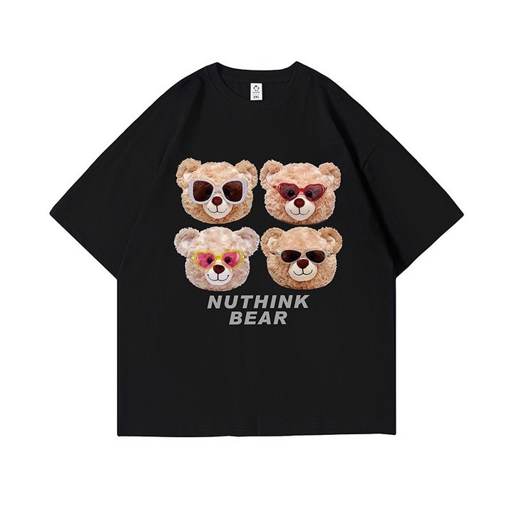다이나믹피플 남녀공용 프린팅 곰돌이 오버핏 반팔 티셔츠 박스티 커플티셔츠 5종