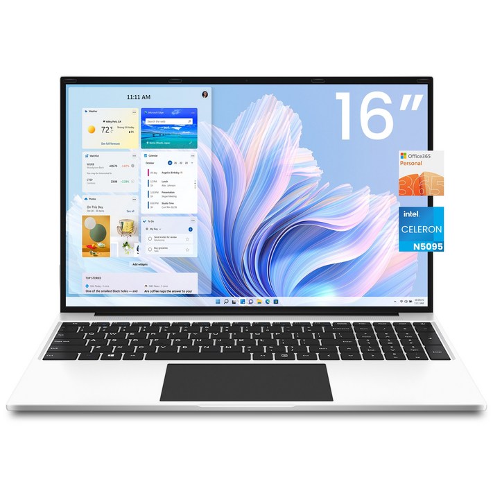 JUMPER 2025 노트북 16인치 화면 대형 셀러론 N5095 512GB SSD128GB eMMc 16GB RAM office 365사무용 WIN11 home, 흰색, S7max N5095 16, 640GB, 16GB, WIN11 Home