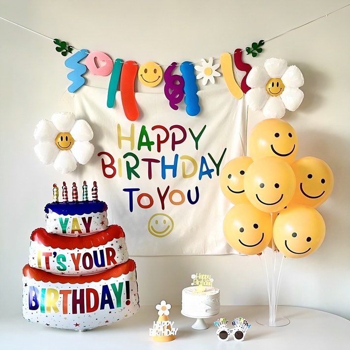 연지마켓 생일 가랜드 현수막 데이지 풍선 파티 용품 세트, 1세트, 옐로우 캔들케이크 배너 연지마켓 생일 가랜드 현수막 데이지 풍선 파티 용품 세트, 1세트, 옐로우 캔들케이크 배너