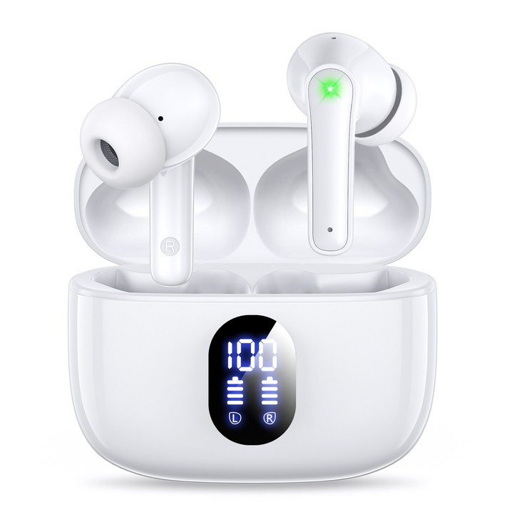 OMIIYA 무선 블루투스 이어폰 ENC 커널형 노이즈 캔슬링 HiFi 고음질 C타입 이어폰, 화이트, T18