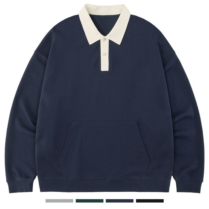 팀스핏 남성용 M3XL 빅사이즈 오버핏 럭비 카라 맨투맨 티셔츠