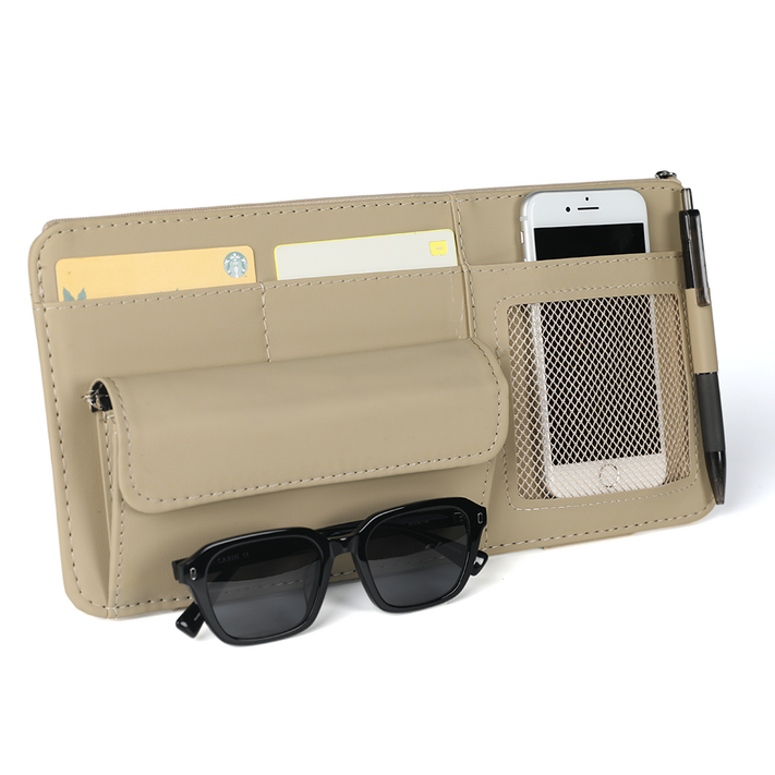 핫쏘잇 멀티수납 자동차 썬바이저 레더 포켓, 베이지, 1개