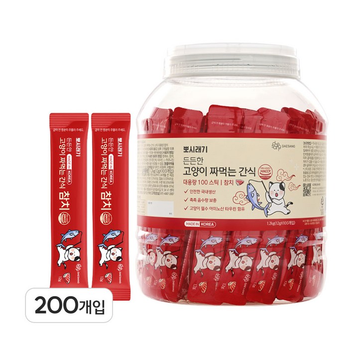 뽀시래기 든든한 고양이 짜먹는 간식 대용량 국산 촉촉 레시피, 플라스틱 보관 용기, 참치, 12g, 200개 뽀시래기 든든한 고양이 짜먹는 간식 대용량 국산 촉촉 레시피, 플라스틱 보관 용기, 참치, 12g, 200개