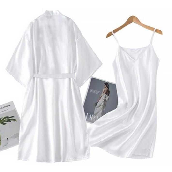 PU실크 웨딩 쇼트 샤워가운슬립세트
