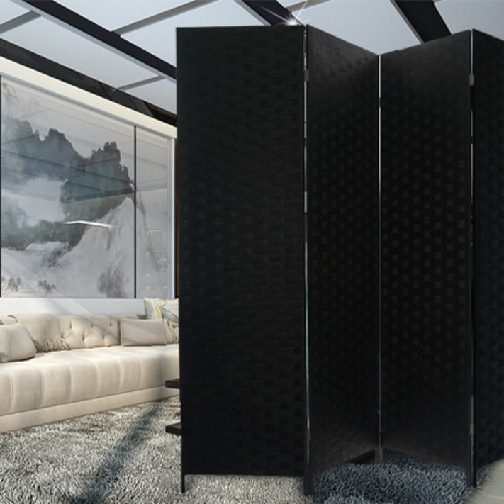에코팩토리 인테리어 파티션 핸드메이드 라탄 칸막이 공간분리 가벽, E특대형 올블랙 높이180x넓이200cm