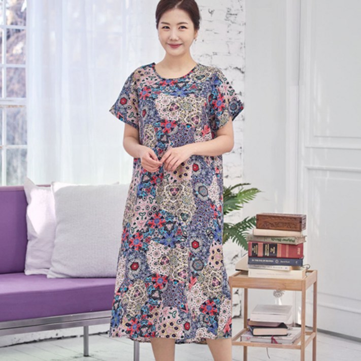 물론 여성용 인견 반팔소매 패턴 원피스 물론 여성용 인견 반팔소매 패턴 원피스