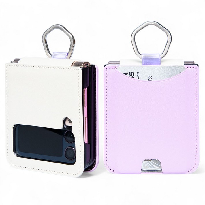 폰누리 갤럭시 Z플립 링 힌지보호 가죽 카드 휴대폰 케이스