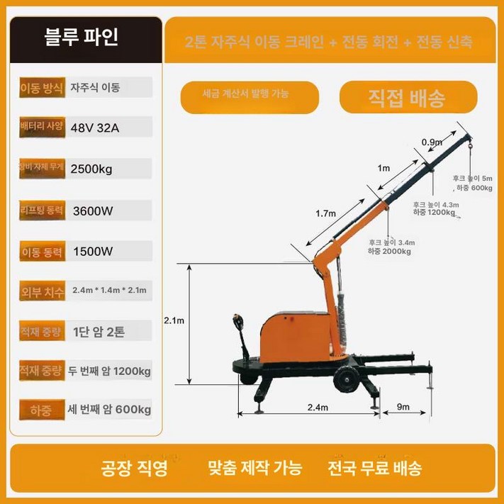 유압 이동식 크레인 화물차 리프팅 무선원격 원격제어, 1개, 2톤 자동 이동 크레인전동 회전전동