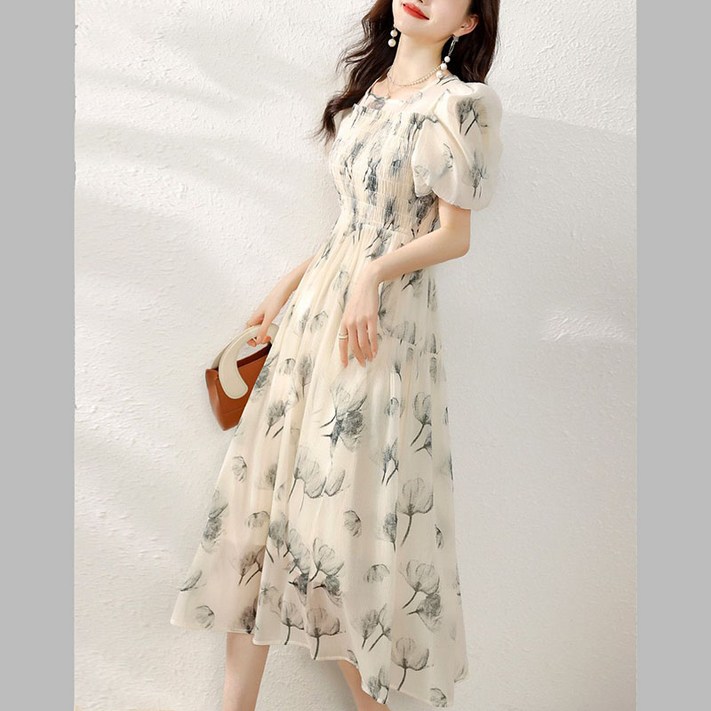 AOKADA 여름 쉬폰 롱 원피스 하객 오피스룩 플레어 플라워 맥시