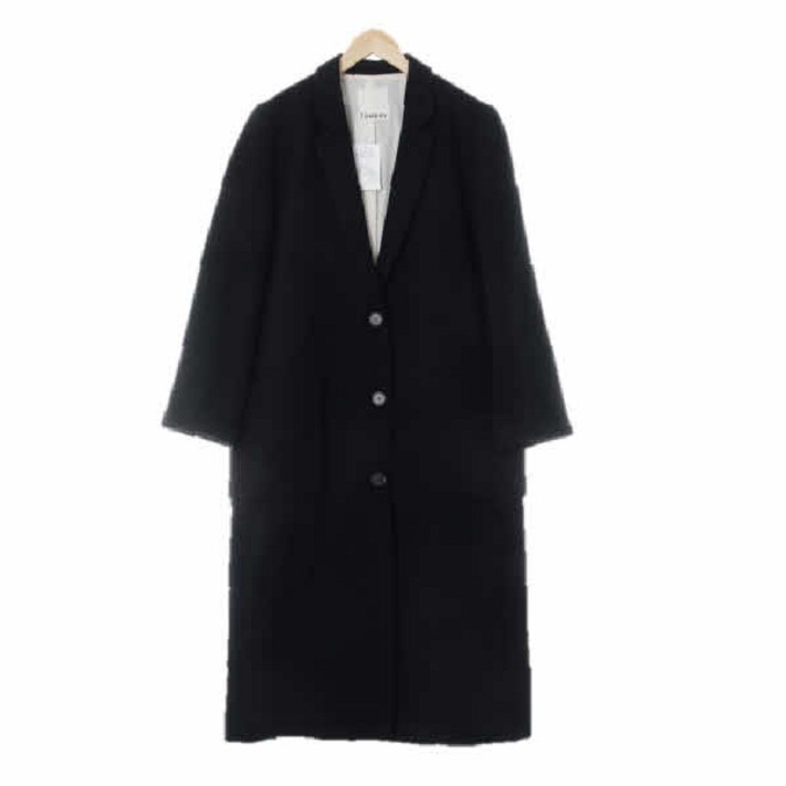 5152 톰보이 블랙 울혼방 더블카라트렝스롱코트 Free